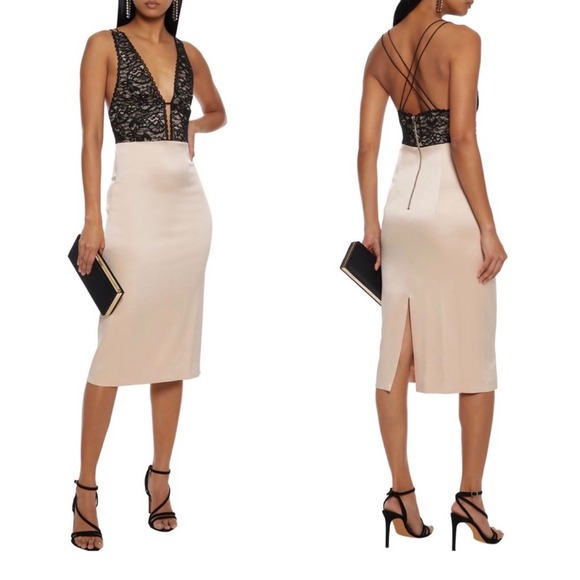 Alice + Olivia Vanita Lace Sepia Black Midi Dress Size 6 - Picture 3 of 8